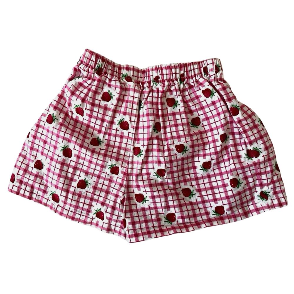 Vintage 90s Pink Strawberry Shorts Fruit Cottage Fairy Coquette Gingham 3T